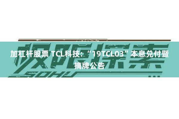 加杠杆股票 TCL科技: “19TCL03”本息兑付暨摘牌公告